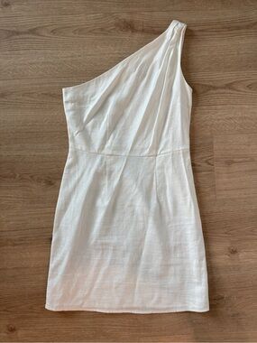 A New Day One-Shoulder Cream Linen-Blend Mini Dress